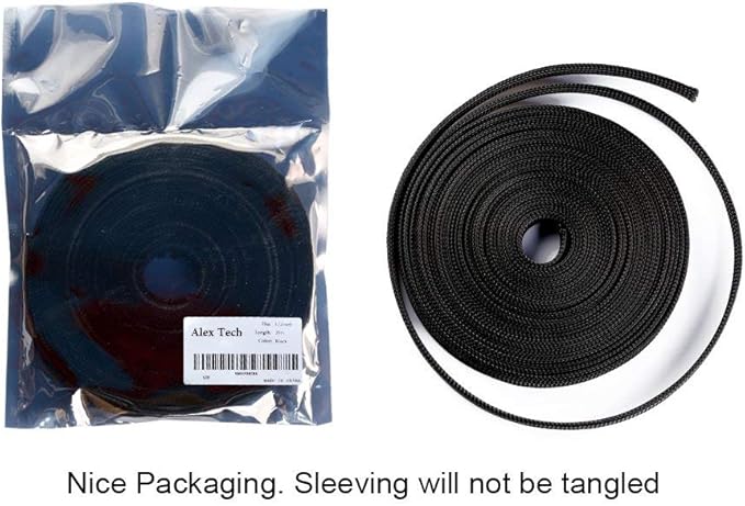 25ft - 1.5 inch PET Expandable Braided Sleeving – Black – Alex Tech Braided Cable Sleeve