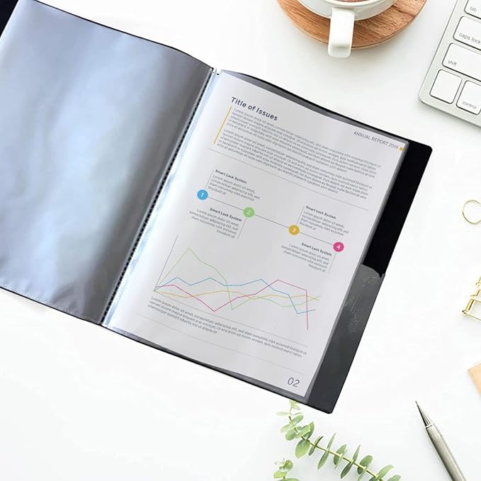 Performore 24-Pocket Presentation Book Folder | 8.5" x 11" Plastic Display Binder with Spill-Proof Clear Sleeves | Archival Acid-Free Portfolio for Certificates, Reports, and Documents (Black)