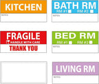 400 Pcs 1.65 x 3.5 Inches Large Home Moving Packing Box Labels, 6-Color Coded Packing Box Stickers with Fragile and Blank Customizable Labels