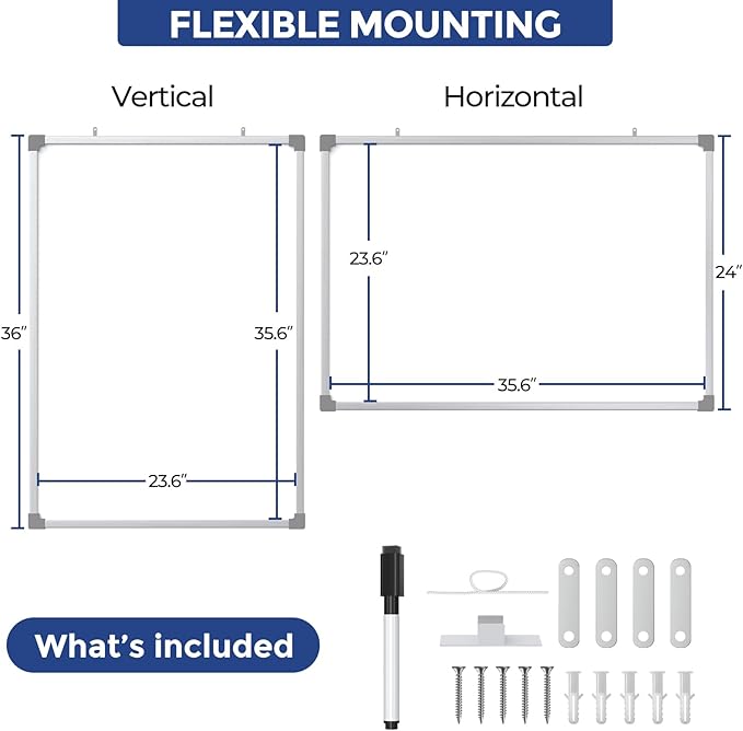 MaxGear Dry Erase Board for Wall, 36" x 24" Magnetic White Board, Double-Sided Large Whiteboard, Hanging for Planning Drawing Memo Teaching, School Home Office, Silver Aluminum Frame
