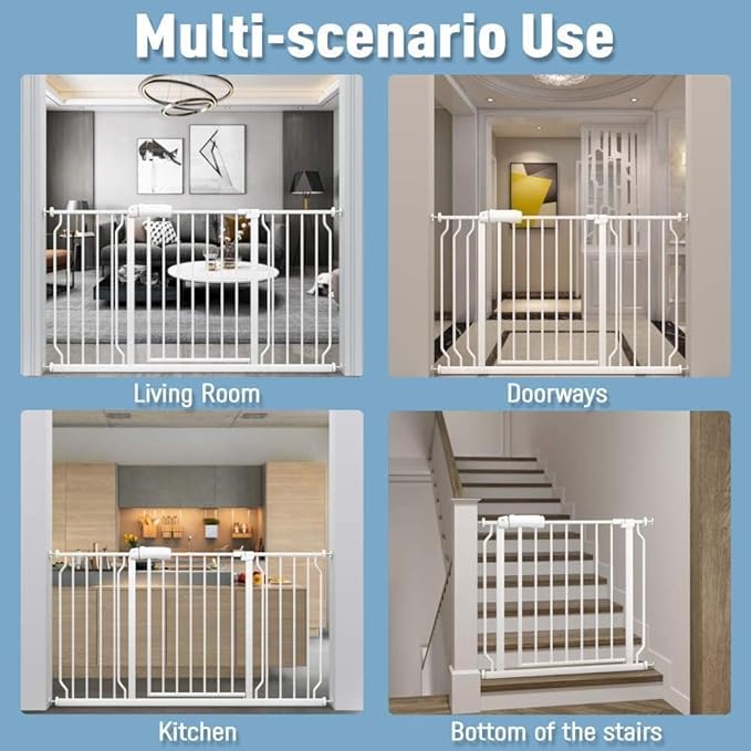 ALLAIBB Extra Wide Pressure Mount Baby Gate Auto Close White Metal Child Dog Pet Safety Gates with Walk Through for Stairs,Doorways,Kitchen and Living Room (71.65-85.03"/182-218cm)