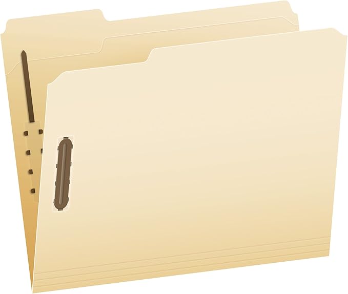 Pendaflex Fastener Folders, 2 Fasteners, Letter Size, Manila, 1/3 Cut Tabs, in Left, Right, Center Positions, 50 Per Box (FM213)