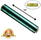 APQ 4 Rolls of Blown Hand Stretch Film 18" x 1500'. Green Hand Stretch Wrap, 80 Gauge. Tear Resistant Residue Free Film for Moving, Shipping, Wrapping. Industrial Grade Pallet Shrink Wrap Film.