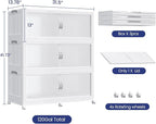 480QT Plastic Stackable Storage Bins with Lid, 120GAL Extra Large Collapsible Box with Wheels Clear Door, Foldable Closet Organizer Container Cabinet Drawer for Home Kitchen，3Pack, White