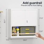 GREATMEET 31" H Locking Metal Garage Storage Cabinet with Doors and Shelves, Lockable Wall Cabinet Storage, White Steel Wall Mount Cabinet Hanging Floating for Office Utility Room