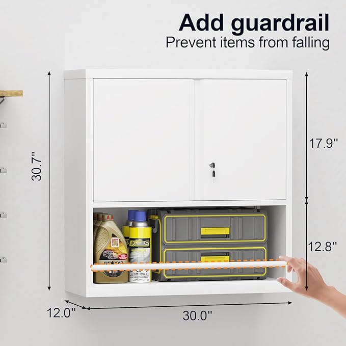 GREATMEET 31" H Metal Cabinets with Doors and Shelves, Lockable Storage Cabinet, Wall Cabinet Storage for Kitchen, Dining Room,White
