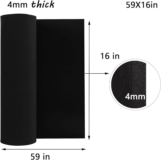 AMZQNART EVA Foam 4mm, Cosplay Foam 16x59 inch Black, High Density 90 kg/m³, for Craft Projects Cosplay Costumes, Fake Weapons, Decorations, Christmas, Easter, Thanksgiving, etc.