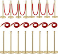 8PCS Stanchion Posts with 6 Red Velvet Ropes, Crowd Control Barriers with Weighted Base, Stainless Steel Queue Poles for Events, Parties, Museums, Red Carpet, Theaters, and Hotels