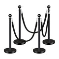 4PCS Black Stainless Steel Stanchions with 3PCS 5FT Velvet Black Ropes - Crowd Control Barriers with Ball Top and Hollow Base for Event,Party,Wedding