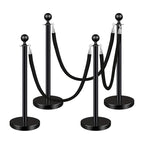 4PCS Black Stainless Steel Stanchions with 3PCS 5FT Velvet Black Ropes - Crowd Control Barriers with Ball Top and Hollow Base for Event,Party,Wedding