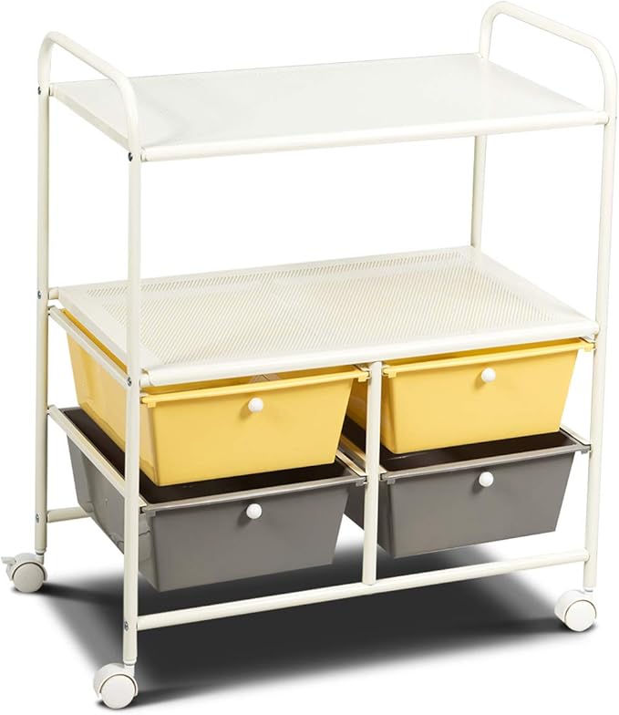 Giantex Rolling Storage Cart w/ 4 Drawers 2 Shelves Metal Rack Shelf Home Office School Beauty Salon Utility Organizer Cart with Wheels (Yellow)