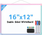 MaxGear Double-Sided Dry Erase Board for Wall, 16"x12" Hanging Whiteboard, Small Dry Erase White Board kit, Portable Whiteboard for Planning, Drawing, Memo, to Do List, Macaron Frame