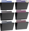 Clear Acrylic Single Pocket, Plastic Hanging Wall Mount File Holder for Office Home (Black, 6 Pack)
