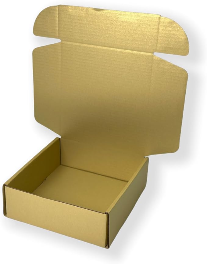 15 Pcs 4.7 x 4.7 x 1.6 Inches Mini Size Corrugated Cardboard Gift Boxes Recyclable Shipping Boxes for Packing Jewelry Ornament Gift Craft Packaging Supplier (Gold, 4.7 x 4.7 x 1.6")