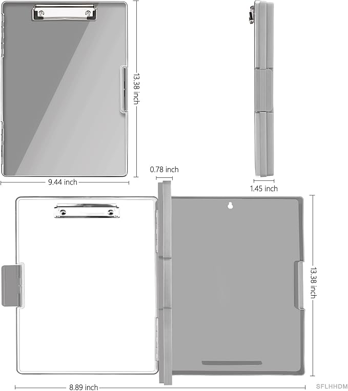 Clipboard with Storage,Heavy Duty Clip Boards 8.5x11 with 2 Storage Case,Clear Visible Top Panel Storage Clipboards,Side Opening Clip Boards,Nursing Clipboard Folder Case for Office Supplies-Gray