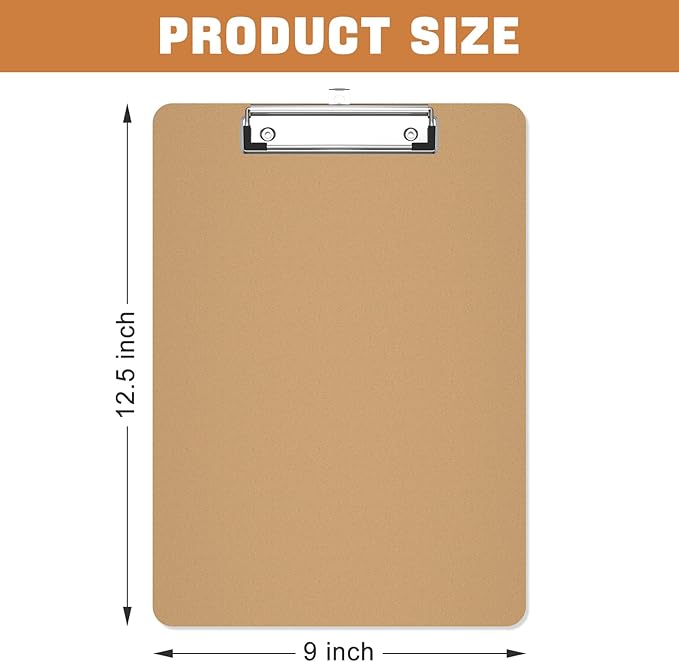 Piasoenc Wood Clipboard 25 Pack, A4 Letter Size Hardboard 9" x 12.5" with Low Profile Clip, Back to School Teacher Classroom Supplies, School Supplies for College Students