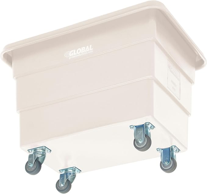 Global Industrial 6 Bushel Plastic Bulk Box Truck, Direct Mount Base, 500 lbs. Capacity, 3" Non-Maring Rubber Casters, White, 33-2/5"L x 23" W x 24-1/2"H