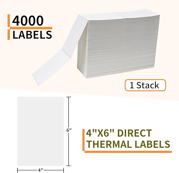 L LIKED 4000 Thermal Shipping Labels 4”x 6”in Fanfold, Permanent Adhesive, Perforated Line Labels Compatible with Direct Thermal Printings (1 Stack, 4000 Labels/Stack)
