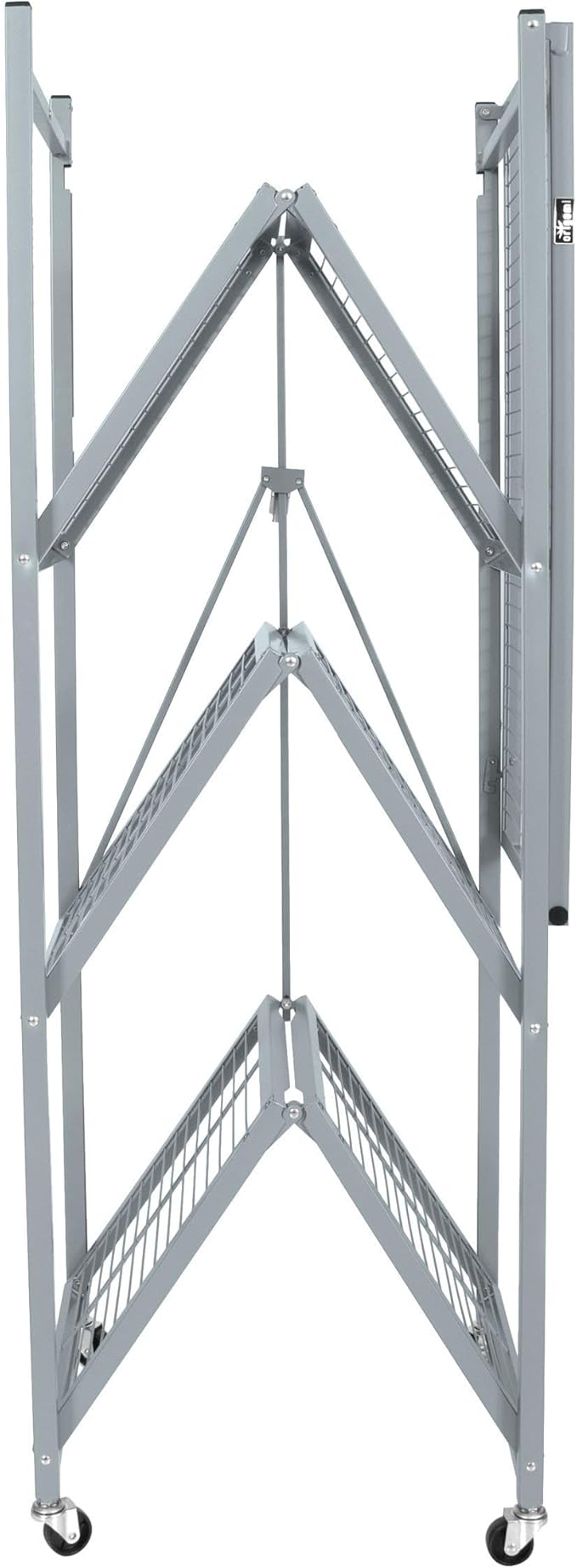 Origami R5 Series Foldable 4-Tier Steel Storage Rack, Pewter – Heavy-Duty Metal Shelving Unit w/ Removable Wheels for Laundry Room or Garage – Rolling Organizer for Home, Office & Warehouse