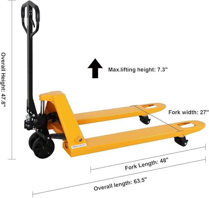 APOLLOLIFT Pallet Jack Truck, 5500lbs Capacity 27" W x 48" L Forks Manual Standard Duty Pallet Truck for Warehouse-Nylon Wheels