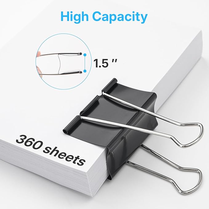 OWLKELA 3 Inch (18 Pcs) Jumbo Binder Clips, Extra Large Black Paper Clamps for Home, School and Office Supplies