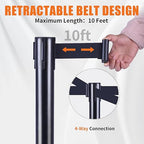 41" Black Crowd Control Stanchion Set, Stable Heavy-Duty Rubber Base with 10 Feet Retractable Belt Crowd Control Barriers, Retractable stanchions for Outdoor Safety (6 Pack)