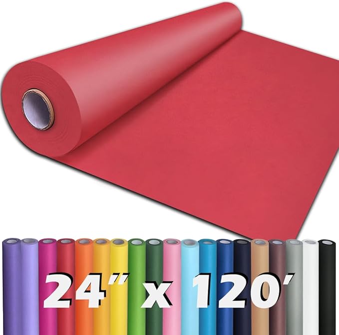 PerkHomy 24" x 1,440" (120') Red Kraft Paper Roll for Craft Bulletin Board Paper Art Table Covering Crafting Gift Wrapping Bouquet Packing Parcel 80GSM 55LB (Red, 24" x 120')
