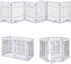 unipaws 144" Extra Wide Dog Gate and Pet Playpen, Free Standing Tall Dog Fence with Walk Through Door, Barriers for Home, Use as Indoor Dogs Cats Pen, Rabbit Pen, White