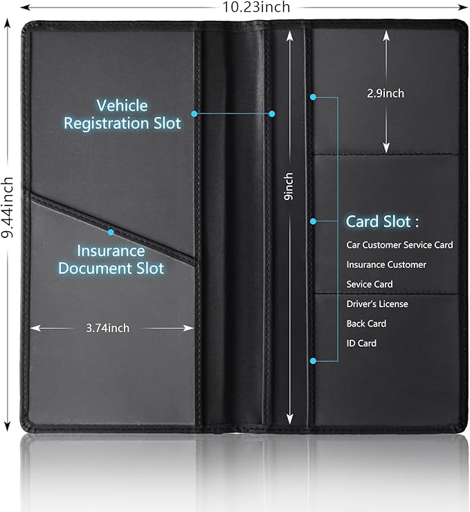Luxury Leather Car Registration & Insurance Cards Holder for Kia K3 Forte Cerato 2021-2024 GT Cars, Black