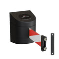 Crowd Control Warehouse - CCW Series WMB-220 Magnetic Wall Mount Retractable Belt Barrier - 15 Foot, Red and White Diagonal Belt with Black ABS Case