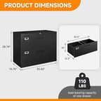 Lateral File Cabinet, Metal Filing Cabinet with Lock, 2 Drawer File Cabinets for Home Office, Office Cabinet for Hanging Files Letter/Legal/F4/A4, Assembly Required, Black