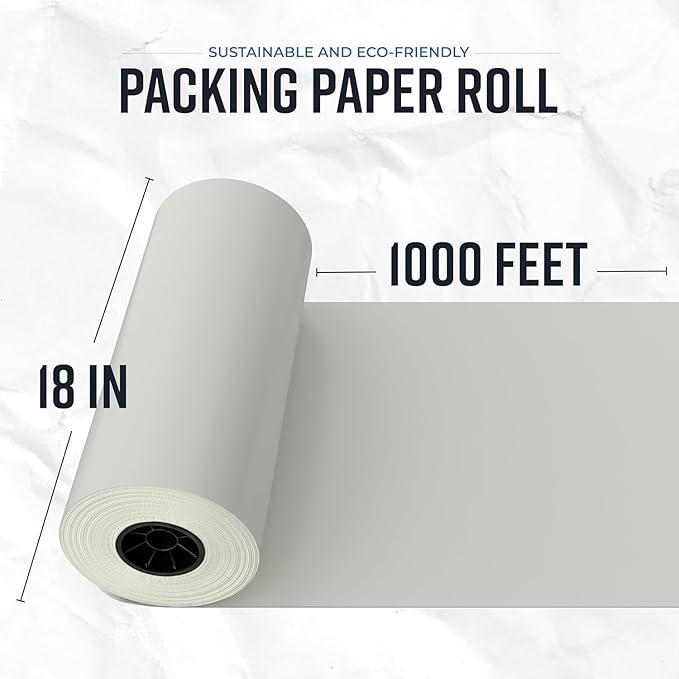 Bryco Goods Large Newsprint Packing Paper Roll - 1000'L x 18”W (700 Sheets 17” Long Equivalent) - USA Made - Newspaper Paper - Packaging, Storage, Shipping & Moving Supplies