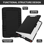 Plastic Clipboard with Storage, 8.5 x 11 Storage Organization Box Side-Opening, Heavy Duty Clip Board with Pen Holder and Paper Folder for Nurses, Teachers, Office & School Supply, Black