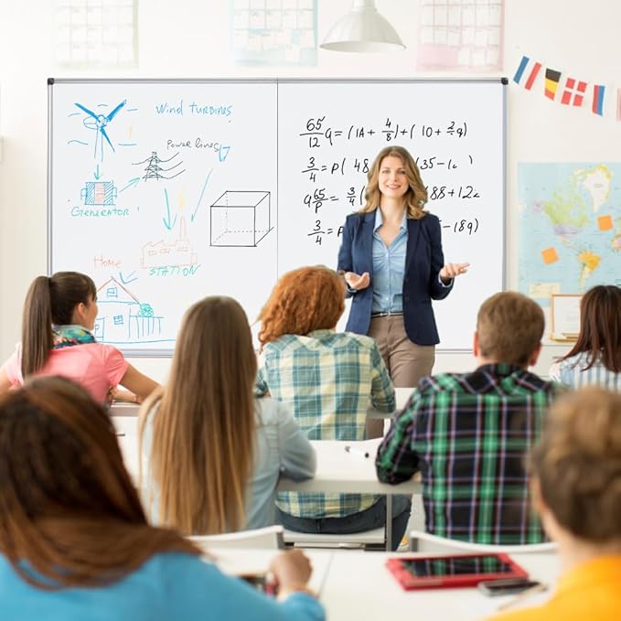 Giant Magnetic Whiteboard 72 x 36 Inch, Foldable Extra Large Dry Erase White Board with Pen Tray, Big Aluminum Frame Folding Message Presentation Board for Wall