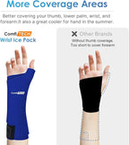 ComfiTECH Wrist Ice Pack Wrap 2 Pack, Flexible Hand Ice Pack for Carpal Tunnel, Thumb & Forearm, Reusable Gel Cold Sleeve with Adjustable Strap for Comfort and Support, Blue, Medium