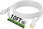 HUANCHAIN Indoor Outdoor White Extension Cord 10 ft Waterproof, 16/3 Gauge Flexible Cold-Resistant Appliance Extension Cord Outside, 13A 1625W 16AWG SJTW, 3 Prong Electric Cable, ETL