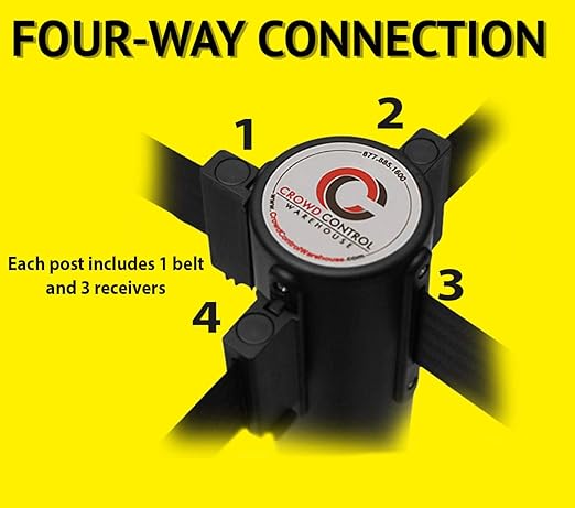 Montour Line MSR630D Set of 2 Retractable Belt Barrier Stanchion, Heavy-Duty Rubber Base, Red Post (13 ft Blue and White Diagonal Dual Belt)