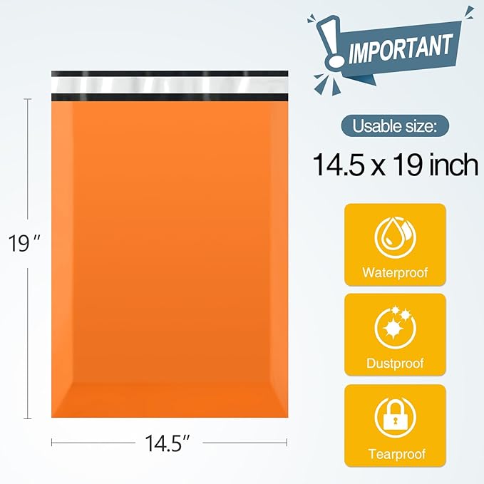Famagic Poly Mailers 14.5x19 Inches 100 Pcs Orange Packaging Shipping Bags Mailing Envelopes Self-Seal Waterproof and Tear-Proof Mailers Bags for Small Business Clothing Boutique