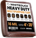 WHITEDUCK Super Heavy Duty Poly Tarp Cover 16 Mil & 10 Mil with Grommets and Reinforced Edges (Brown, White & Silver Black) (Brown- 16 Mil, 4' x 20')