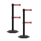 CCW Series WBB-200D - Set of 2 Retractable Dual Belt Barrier Stanchion, Heavy Duty Rubber Base, Black Post (11 Foot Belt, Red with"This LINE is Closed" White Letters Belt)