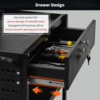 Lumizone Folding Tool Cart with Drawer and Pegboard Hooks Rolling Utility Service Cart on Wheels for Garage Organizer Foldable Power Tool Storage Heavy Duty Steel (Tool Cart with Drawer+Hooks)