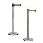 CCW Series RBB-100 - Set of 2 Stanchion Retractable Belt Barriers (11 Foot Belt, Yellow with"Danger - Forklift Trucks" Black Letters Belt with Satin Stainless Steel Post)