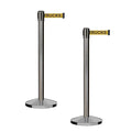 CCW Series RBB-100 - Set of 2 Stanchion Retractable Belt Barriers (9 Foot Belt, Yellow with"Danger - Forklift Trucks" Black Letters Belt with Satin Stainless Steel Post)