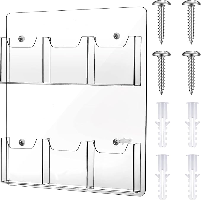 Eersida Acrylic Brochure Pamphlet Holder Brochure Display Stand Business Tri Fold Multi Slot Holder Rack Wall Mount Clear Pocket Space Saver for Flyer Literature Menu Advertise(6 Pockets)