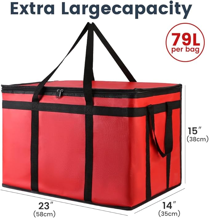 Cooler Insulated Food Delivery Bag & Drink Carrier with Hard Bottom, XXX-Large Grocery Catering Travel Thermal Frozen Carrier, Pizza Bags for Doordash/Uber Eats, Cold Warmer Accessories for Door Dash