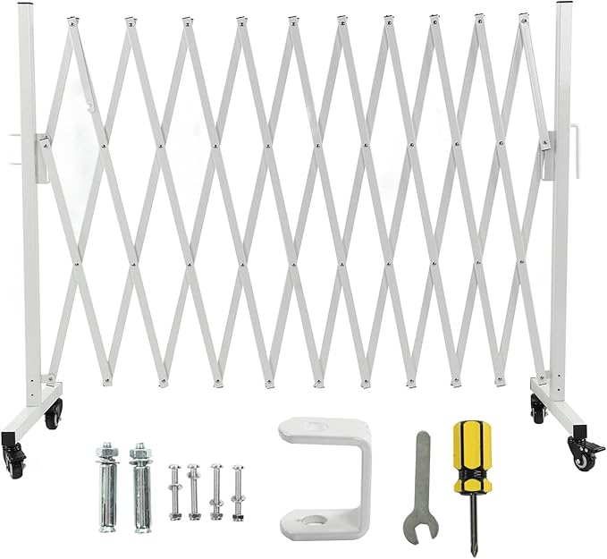 Metal Expandable Barricade Gate, Aluminum Folding Mobile Safety Barrier 130in - Lightweight Durable Design, Adjustable Stability, Ideal for Driveway Security