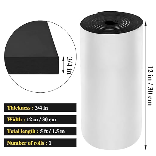 Adhesive Foam Padding Roll Closed Cell Sponge Neoprene Insulation Board Foam Sheet Pad with Sticky Back for Anti Vibration, Anti-Slip, DIY Crafts, Gaskets, Cosplay, Costume (Black, 12x59x3/4 inch)