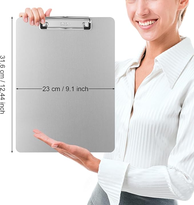 ZCZN Metal Clipboards, 2 Pack Heavy Duty Aluminum Clipboards 12 x 9 Inches, A4 Letter Sizer Document Holder with Low Profile Clip, Suitable for School, Office, Jobsite or Medical Staff, Silver