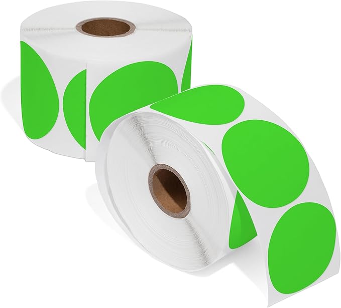 Spartan Industrial - 2" Direct Thermal Circle Labels - Fluorescent Green Round Stickers for Color Coding, Inventory Tags, and More (2 Rolls, 750/Roll)