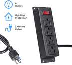 Mountable Power Strip with 4 Outlet, Wall Mount Under Desk Power Strip with 10ft Cord, Flat Plug Power Socket for Home, Office, Industrial, Black